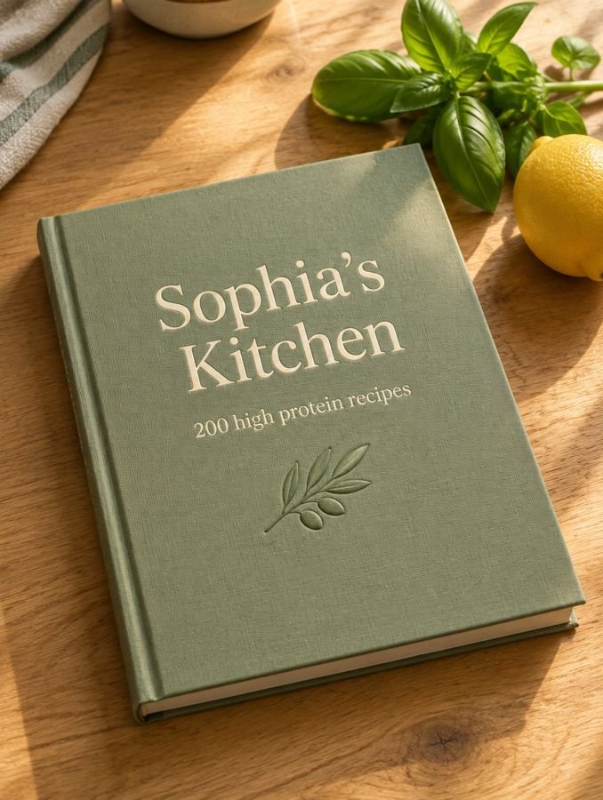 The Sophia's Kitchen cookbook, sage green cover