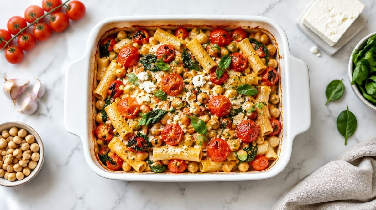 Baked Feta Pasta with Tomatoes & Spinach