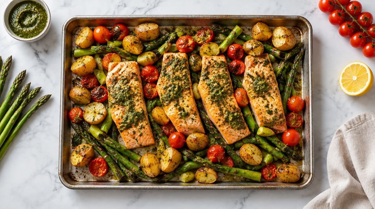 Sheet-Pan Pesto Salmon with Asparagus & Potatoes